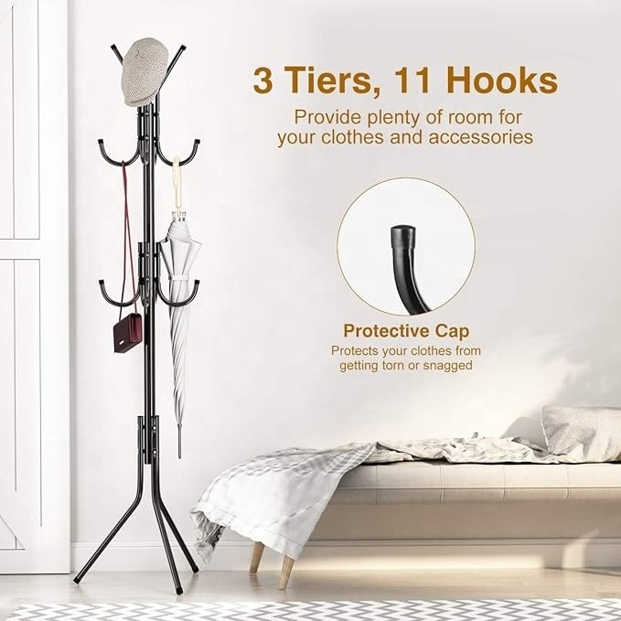 Standing Coat Rack Clothes Hat Hanger Holder Stand Metal 11 Hooks Hand Tool