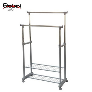 Coat Hanger Stand Storage Metal Laundry Double Clothes Rail Rack With Shelf