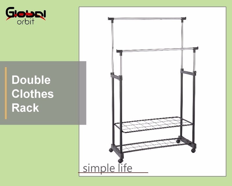 Coat Hanger Stand Storage Metal Laundry Double Clothes Rail Rack With Shelf