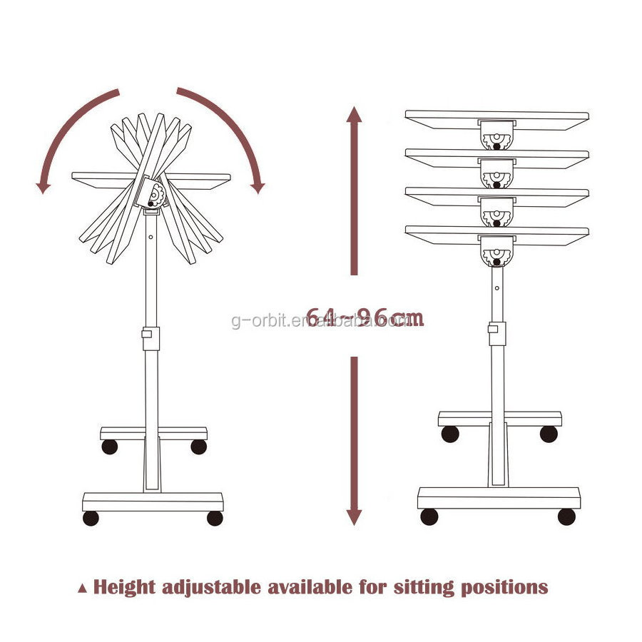 Adjustable Height Bedside Tray Rolling Laptop Table Reading Desk Podium Stand