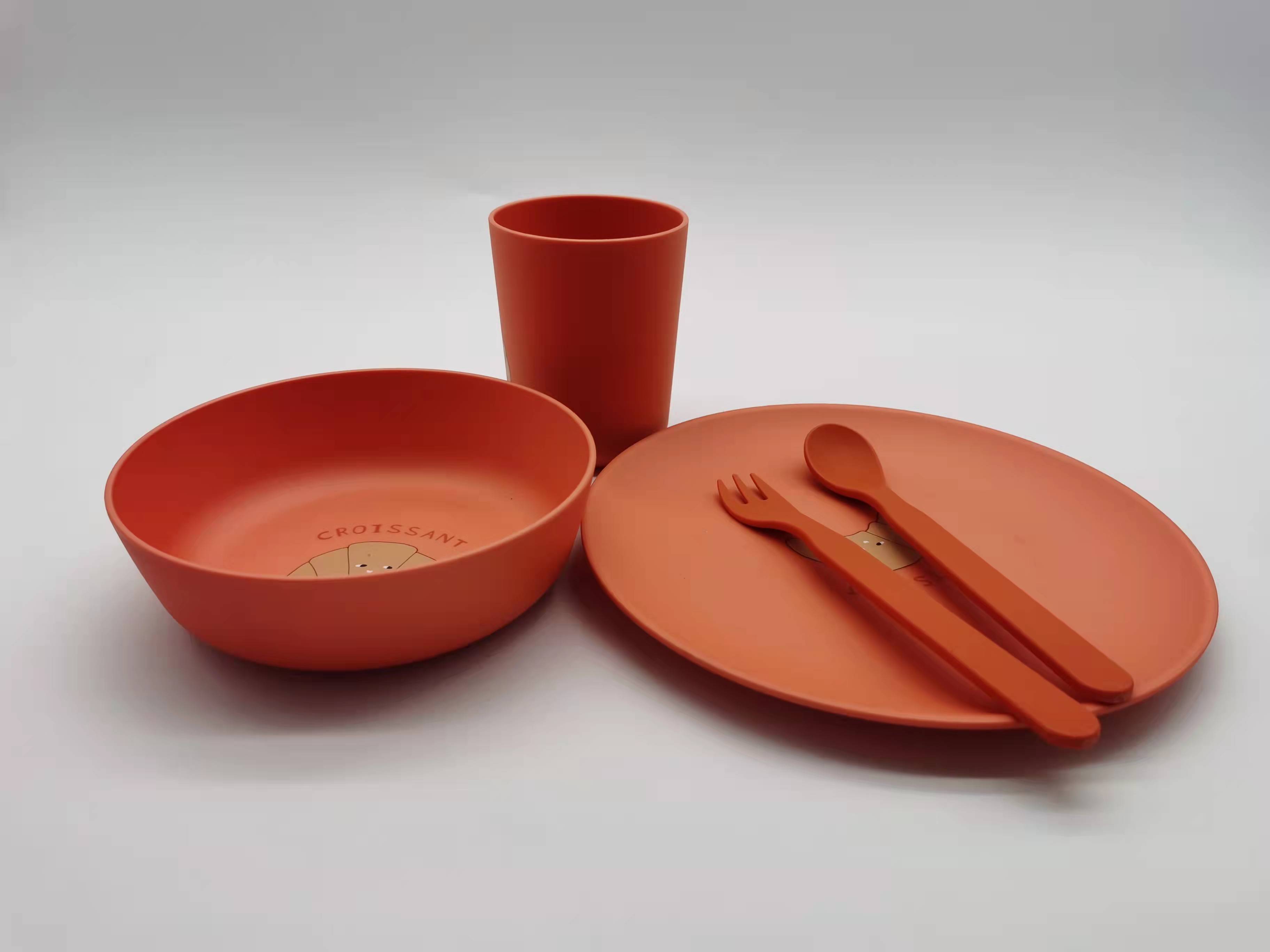 FREE SAMPLE reusable pla dinnerware set  eco friendly bamboo fiber  plastic dinner tableware set for kids