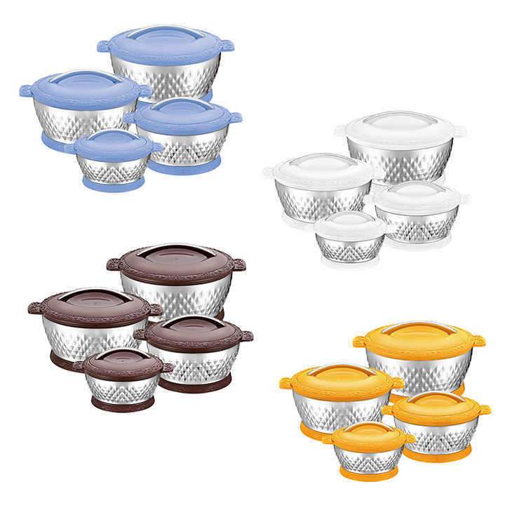 Africa Food Warmer Sets Hot Sale Stainless Steel Food Storage Lunchbox New Design 3/4 PCS Diamond Plastic Food Insulated Hot Pot