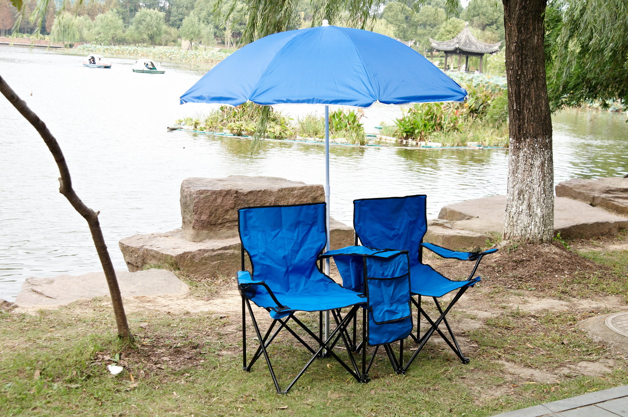 Picnic Ice Bag Double Beach Chair Outdoor with Umbrella Double Cup Holder Folding Double Beach Fishing Camping Chair