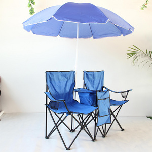 Picnic Ice Pack Double Beach Chair Outdoor with Umbrella Double Cup Holder Folding Fishing Camping Chair