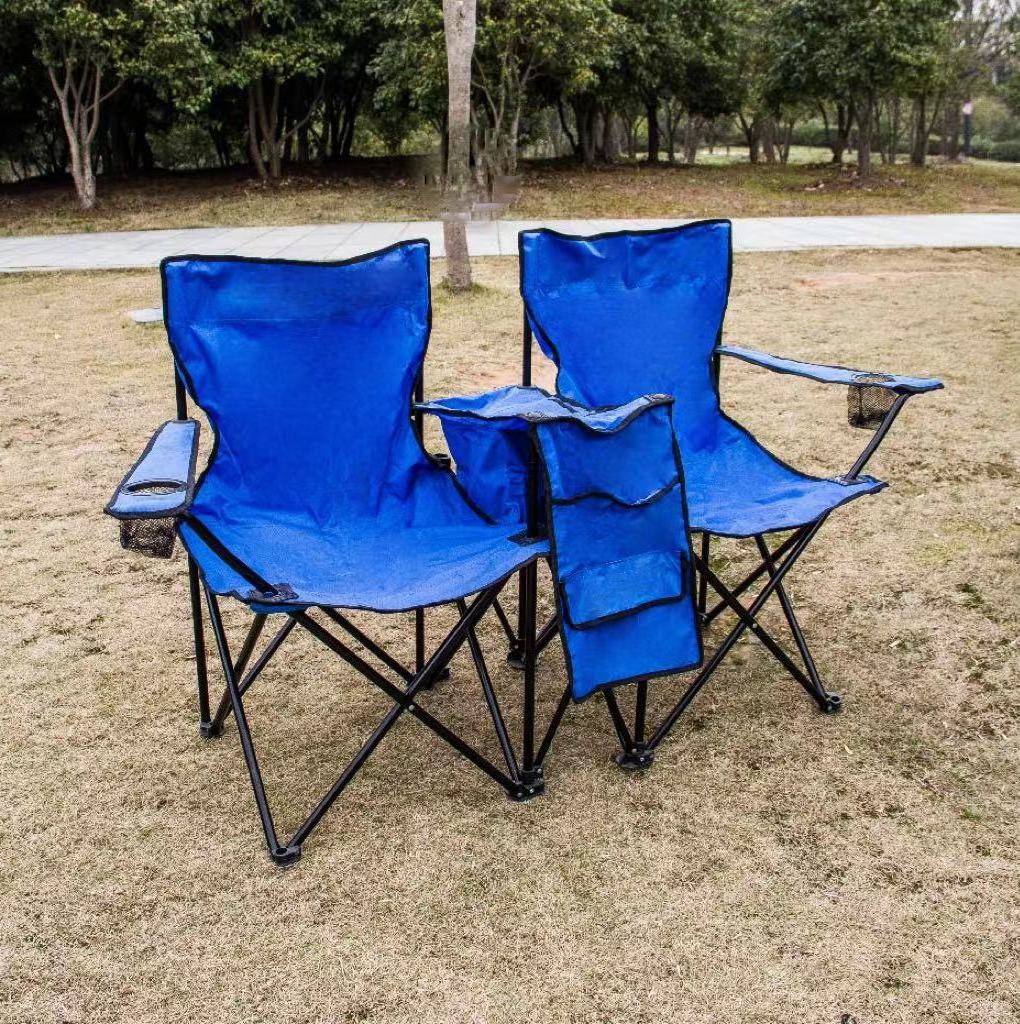 Picnic Ice Pack Double Beach Chair Outdoor with Umbrella Double Cup Holder Folding Fishing Camping Chair