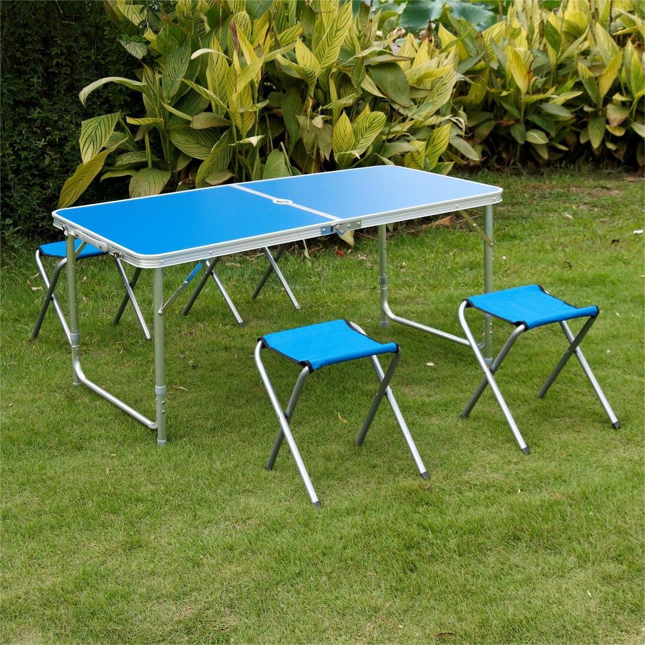 Factory Supplier Wholesale Portable Picnic Table Customized Aluminium Outdoor Folding Dining Table with Umbrella Hole