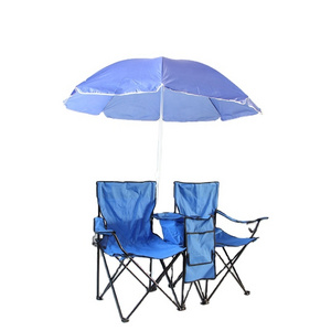 Folding Chair Outdoor Steel Tube Camping Chair With Umbrella and Cooler Bag