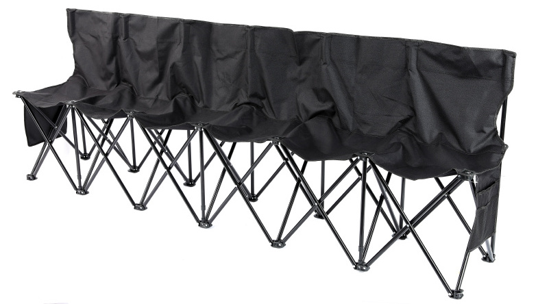 6 Seats Foldable Sideline Bench for Sports Team Portable portability Camping Folding Bench Chairs with Carry Bag, Black