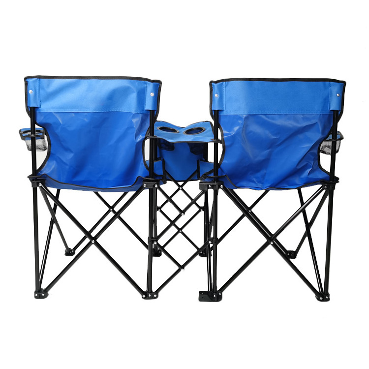 Wholesale foldable outdoor portable folding fishing cooler two-seater armrest picnic chair with sun umbrella