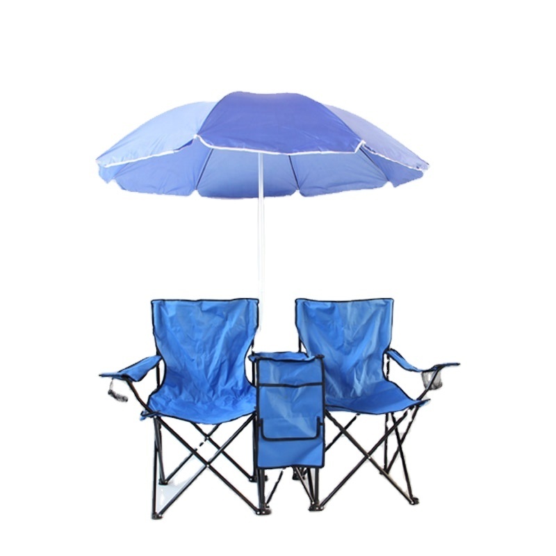 Folding Chair Outdoor Steel Tube Camping Chair With Umbrella and Cooler Bag