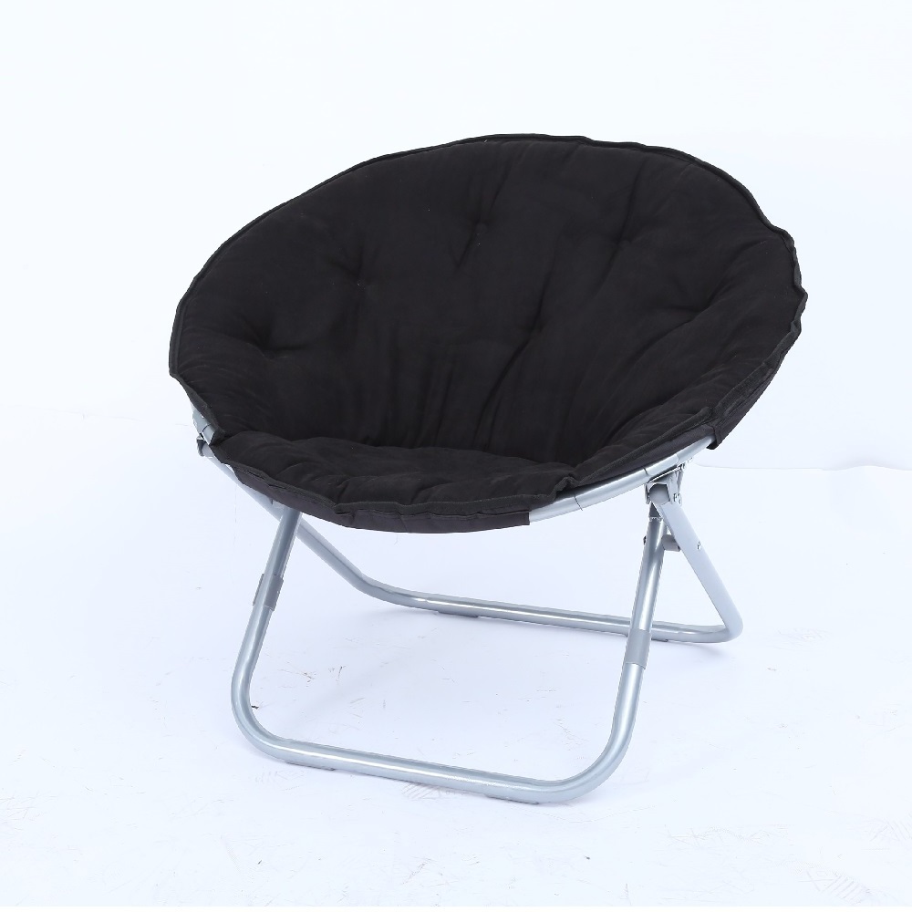 Factory Wholesale Plush Customized Velvet Moon Chair Camping Padded Comfy Foldable Metal Cozy Indoor Saucer Chair