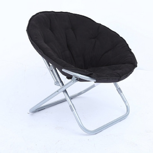 Factory Wholesale Plush Customized Velvet Moon Chair Camping Padded Comfy Foldable Metal Cozy Indoor Saucer Chair