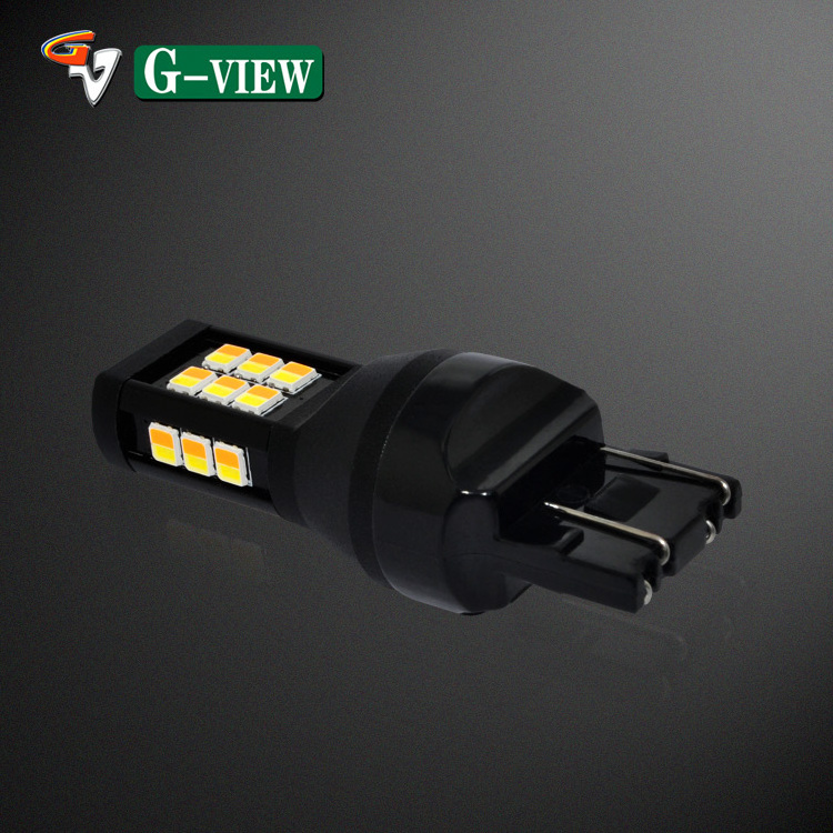 Gview hot selling switch back led bulb 7443 CK dual color 21SMD 2835 white amber led light car