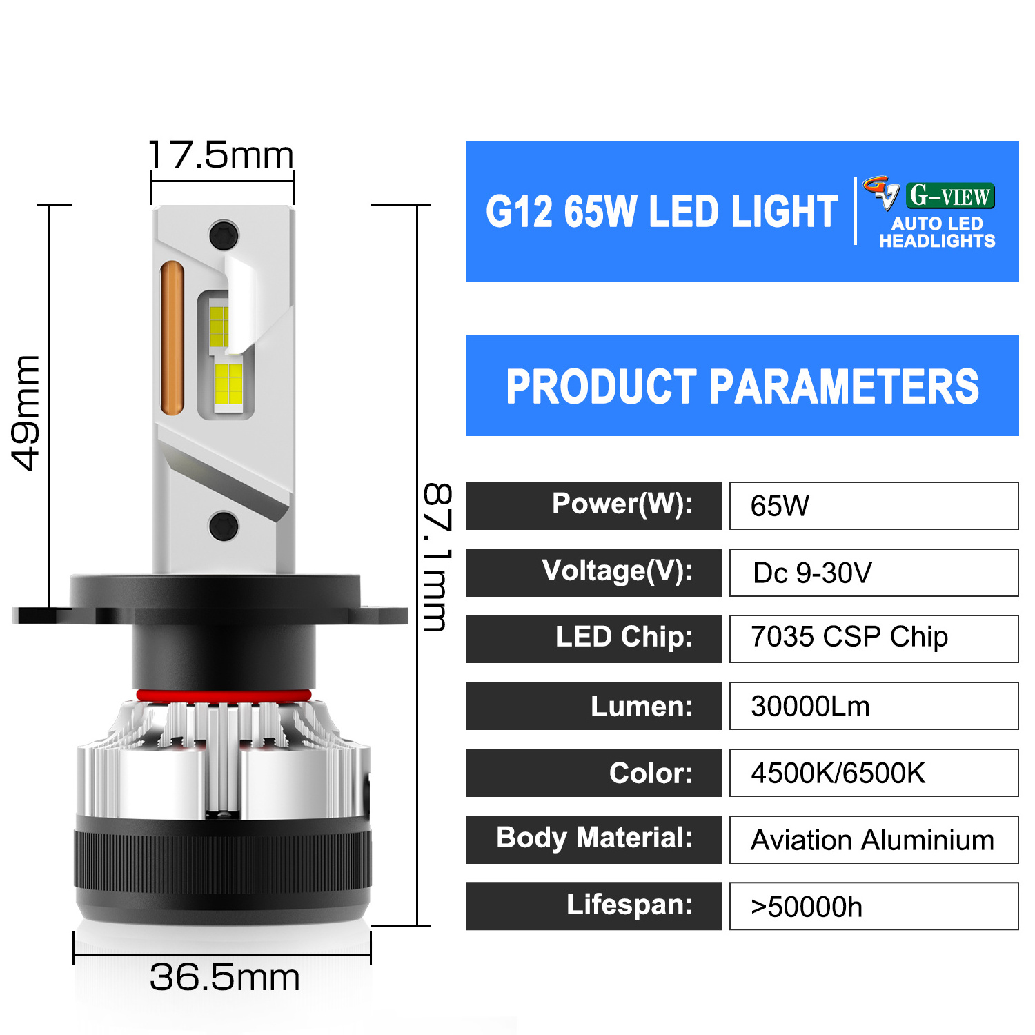 Gview 7035 CSP Chip LED Headlight H4 H11 9005 Luces LED Automotriz Luces LED Automotrizsuper Bright 30000Lm Auto LED Lamp 130W