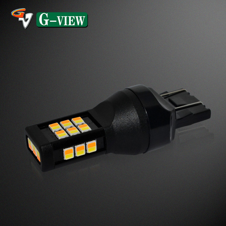 Gview hot selling switch back led bulb 7443 CK dual color 21SMD 2835 white amber led light car