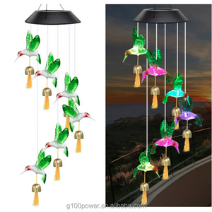 New Arrival Solar Hummingbird Wind Chimes Lights with Small Bells Color Change for Patio Birthday Gift for Mom