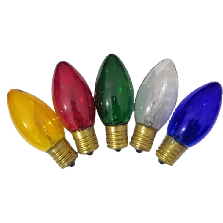 Pack of 25 Transparent Colored C9 Replacement Christmas Light Bulbs Glass 7 Watt 125Volt