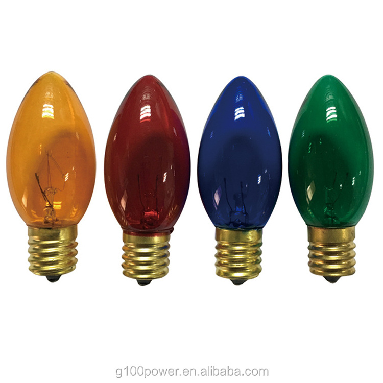 Pack of 25 Transparent Colored C9 Replacement Christmas Light Bulbs Glass 7 Watt 125Volt