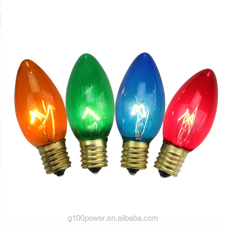 Pack of 25 Transparent Colored C9 Replacement Christmas Light Bulbs Glass 7 Watt 125Volt