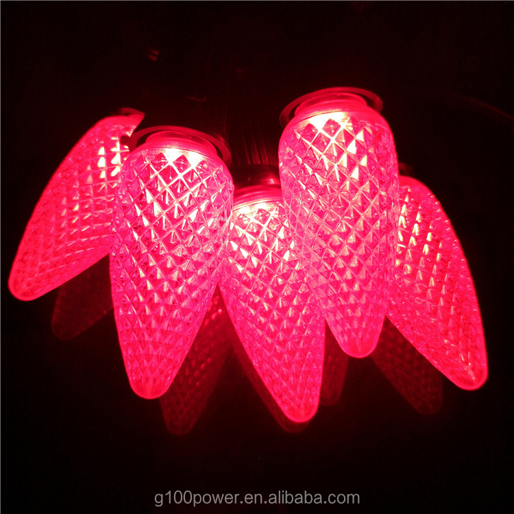 Outdoor Christmas Light LED C9 Faceted Bulb Commercial C-9 Large Strawberry Christmas Light Bulbs