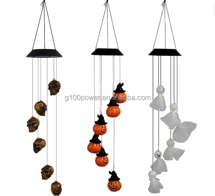 LED Solar Powered Pumpkin Wind Chime Lights for Halloween