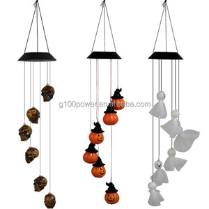 LED Solar Powered Pumpkin Wind Chime Lights for Halloween