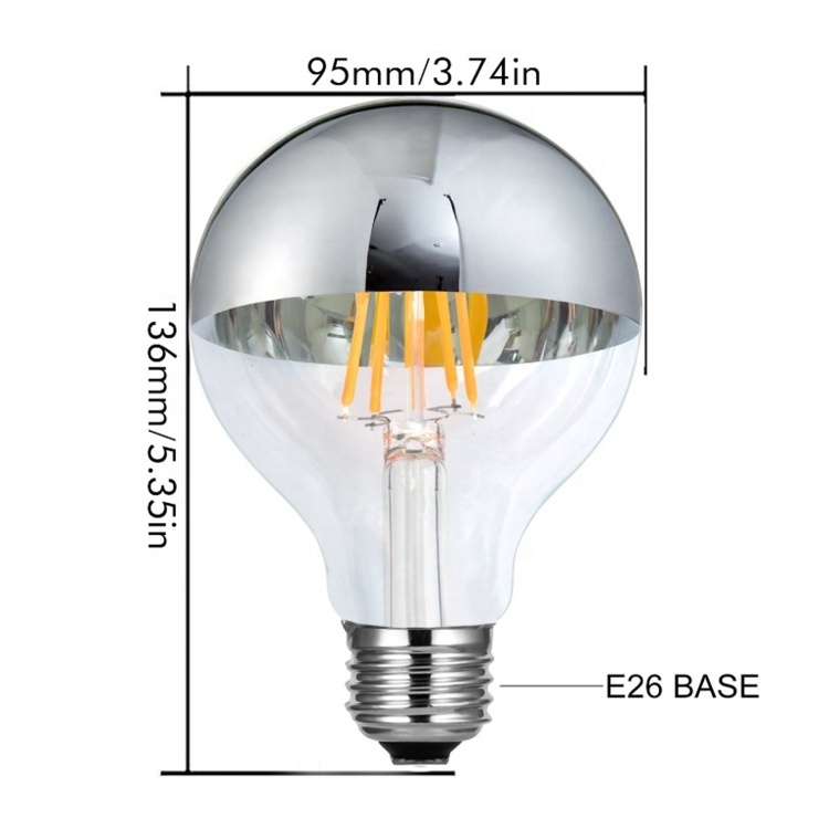 Best Long Lifespan Half Chrome LED Filament light bulb silver Mirror Reflector