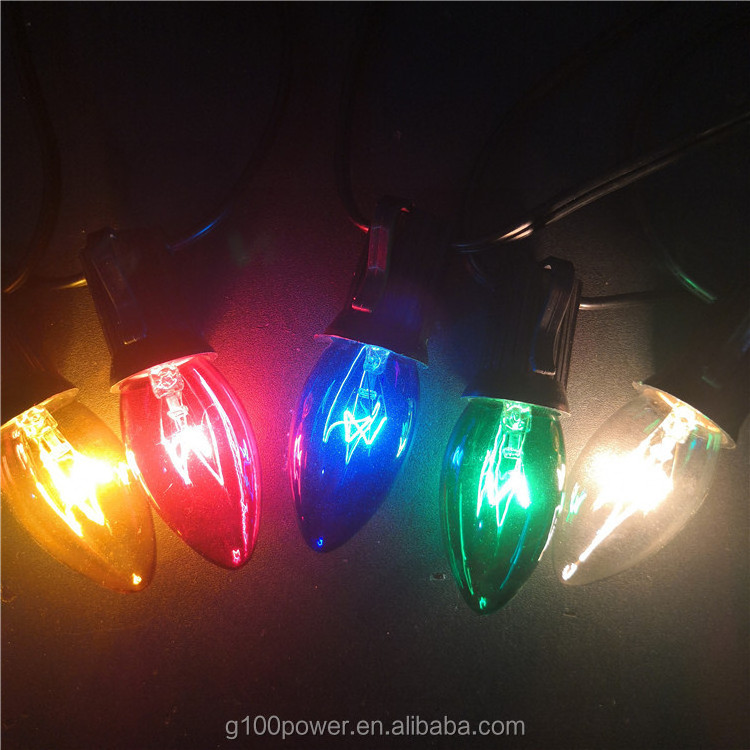 Classic Antique Transparent Multi Color C9 incandescent Christmas Light Bulbs for Outdoor Holiday Night Lights