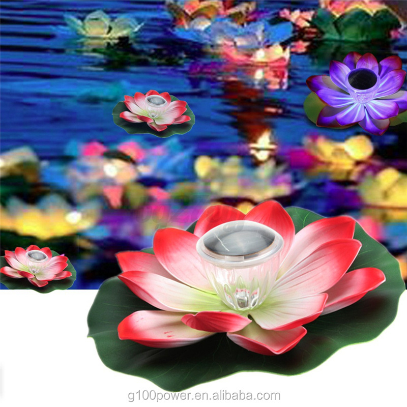 Solar Powered Lamp Multicolor LED Lotus Flower Lamps RGB Waterproof Outdoor Floating Pond Solar Lights for Garden Pool