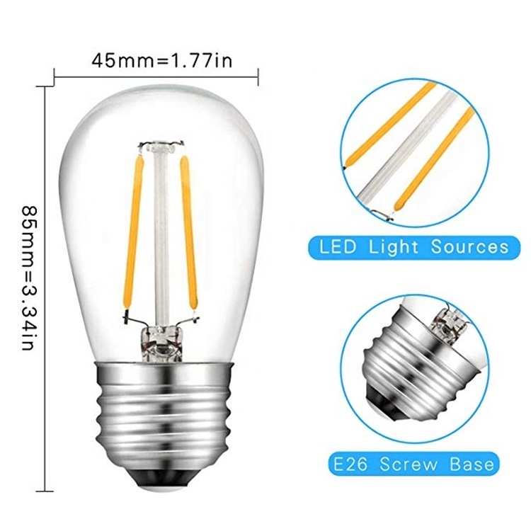 Top Quality Vintage Edison LED Lamp 2700K Filament LED S14 Light Bulb For String Lights Pendant Decorative Fixture