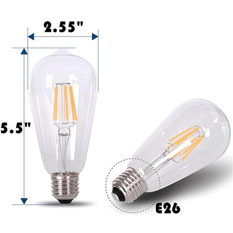 2019 Popular Dimmable 6W Vintage Edison LED Bulbs ST64 60W Equivalent LED Filament Light Bulb