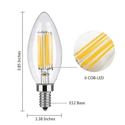 Hot Selling Dimmable LED Candelabra Chandelier Light Bulb B11 Straight Tip Small Base E12 110V-130V