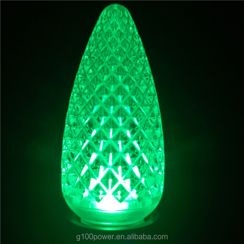 Commercial Grade Green Christmas Light LED C9 Bulbs E17 Base 120V 0.8W Dimmable