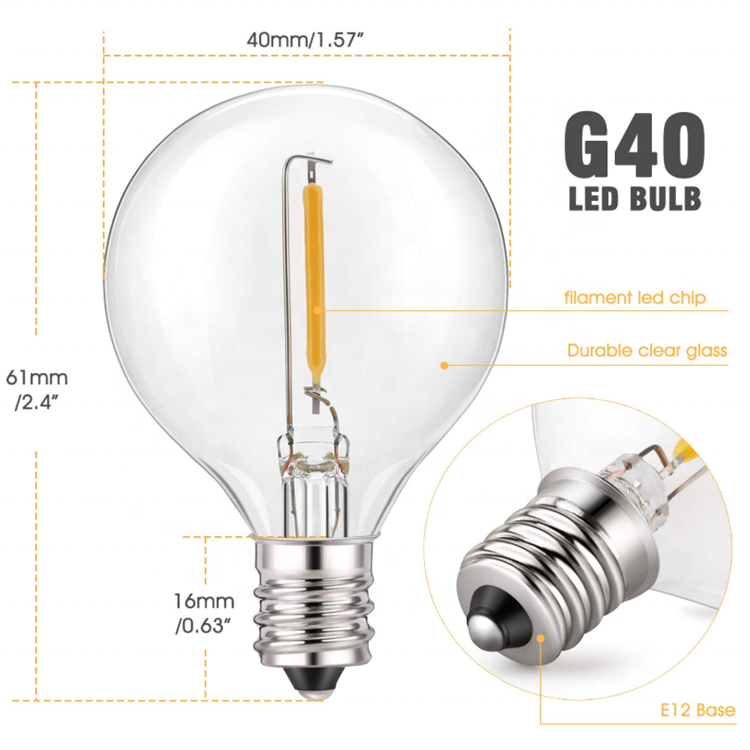 Energy Saving 1W G40 LED Replacement Bulbs Small Round lightbulb with 1 Filament COB