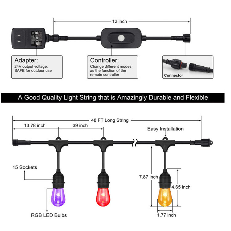 2020 New Products Color Changing LED RGB Cafe String lights with Remote Controller