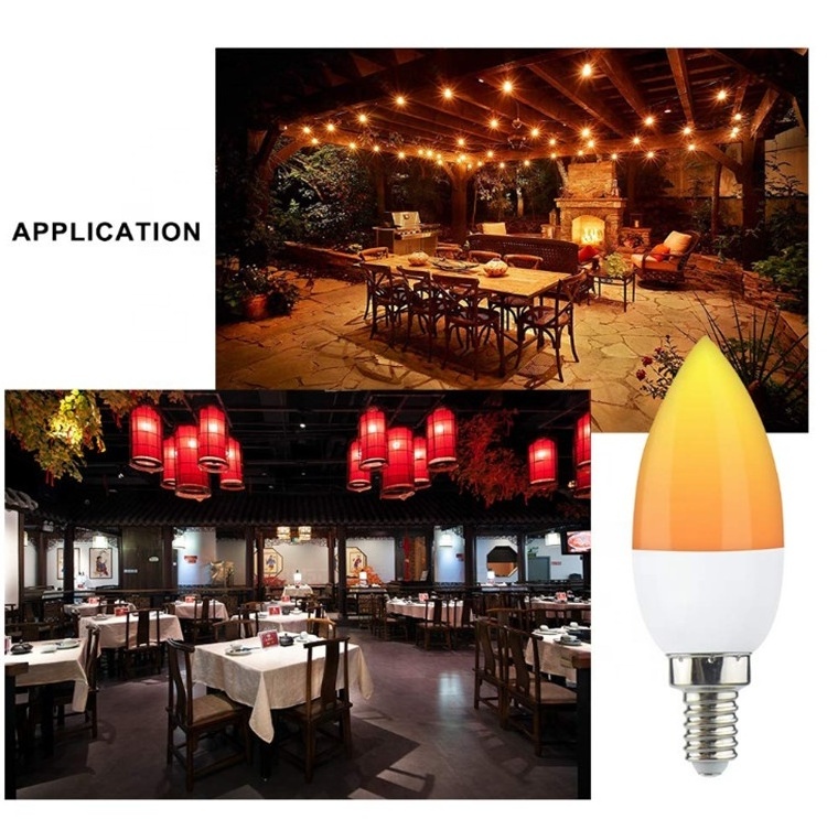 G100POWER 2 Watts LED Candelabra Bulb E12 E14 Base with Animated Flicker Flame Technology Orange Warm White