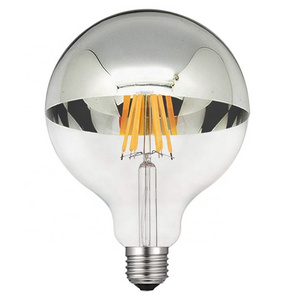 60 Watt Equivalent G125 E26 Based LED Filament Vintage Dimmable Bulb with Mirror Half Chrome Silver Globe Lamp