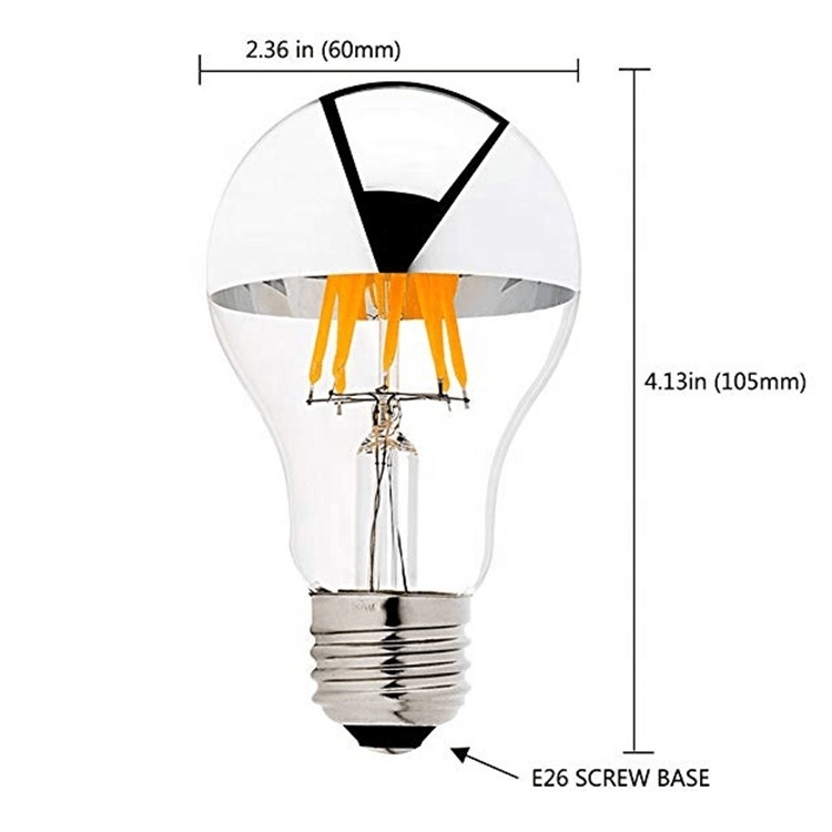 Long lifespan Half Chrome LED Filament Light Bulb 4W Silver Top A60 A19 High CIR 2200K