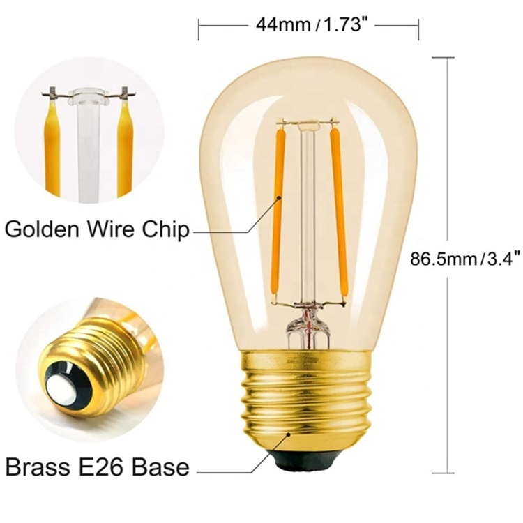 LED Filament S14 T50 ST45 Light bulb 2 Watt Dimmable Ultra Warm White E26 Medium Base