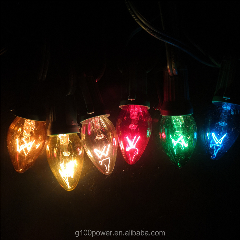 G100POWER Multi Colored Transparent Glass C7 Incandescent Replacement Bulbs for Christmas Light String