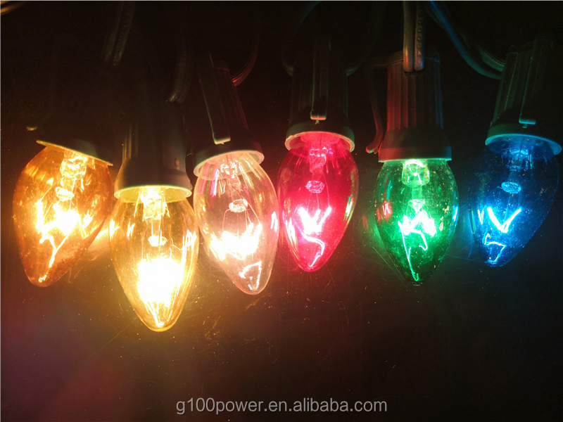 G100POWER Multi Colored Transparent Glass C7 Incandescent Replacement Bulbs for Christmas Light String