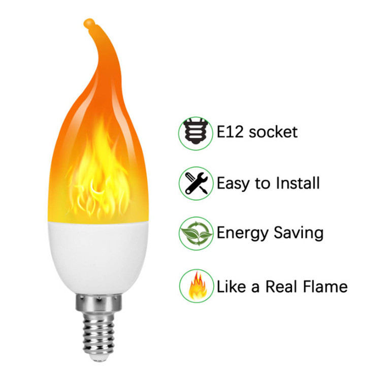 E12 LED Flicker Flame Light Bulb Simulated Burning Fire Effect Festival Party New Year