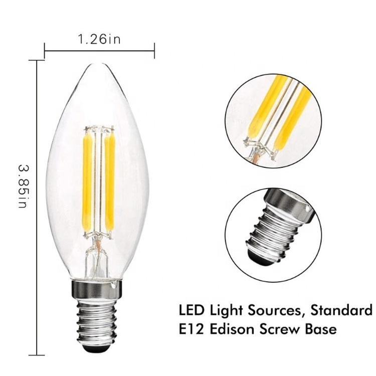 Long Lasting 4 Watt LED Candle Light LED Filament Bulb 300-400LM E12 Warm White