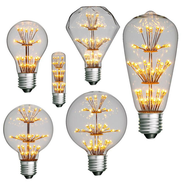 Best 3 Watts LED Fireworks Starry Light Bulbs Vintage Filament A60 A19 Edison Lamp Ultra Warm White