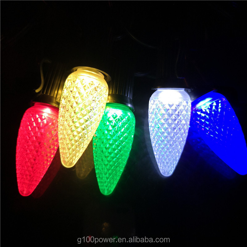 Top Quality Warm White C9 LED Christmas Light Bulbs Faceted Plastic Shell Shatter Proof