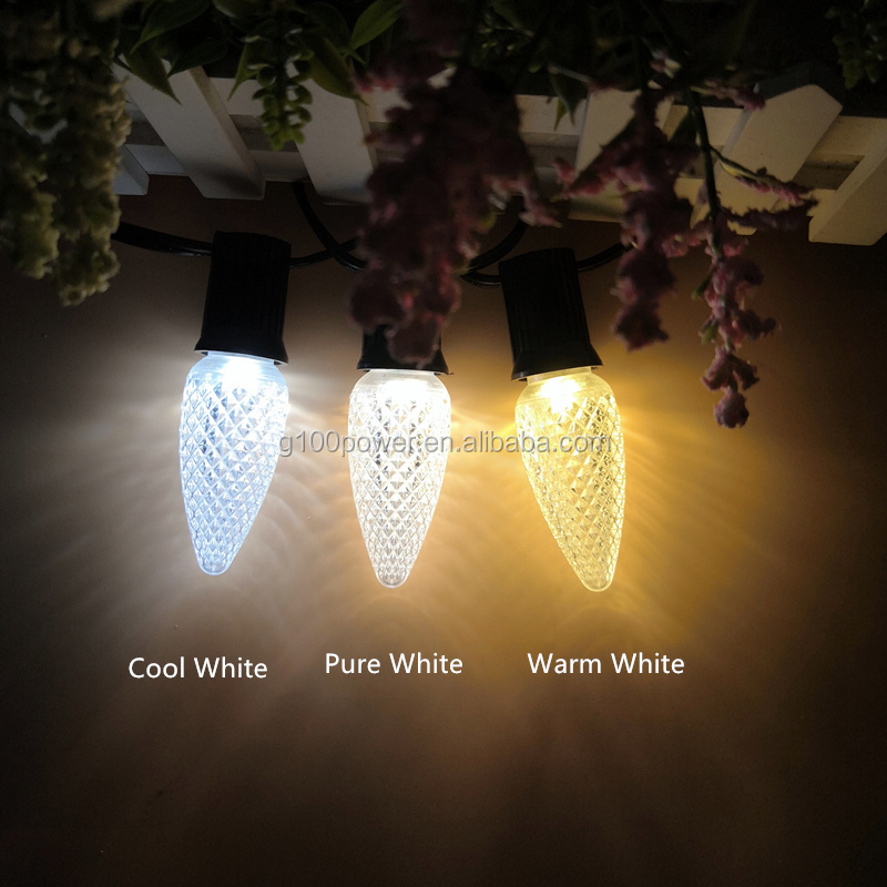 Top Quality Warm White C9 LED Christmas Light Bulbs Faceted Plastic Shell Shatter Proof