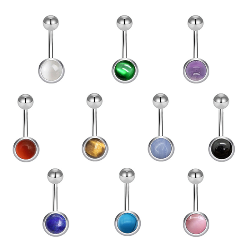 ZESENLIN Custom Stab Belly Ring Stainless Steel and Color Natural Stone Navel Belly Piercing Jewelry