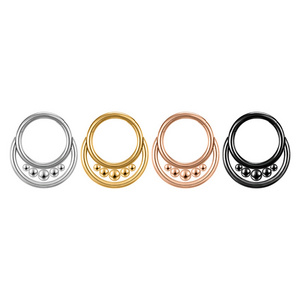 ZESENLIN Design ASTM Titanium Body Piercing Jewelry Double Layer Nose Ear Clicker Around Gold Plated Bead Free Indian Nose Ring