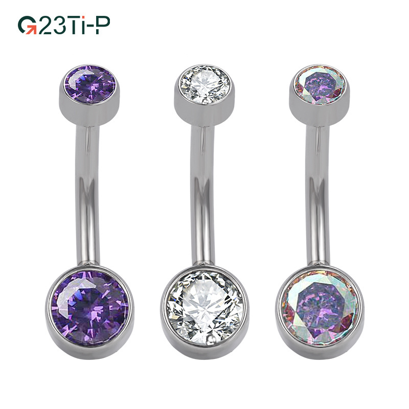 2021 Titanium g23 Internal thread belly bar piercing navel jewelry with double white crystal gem