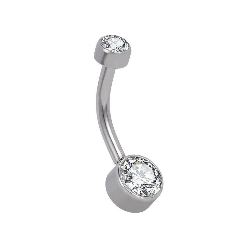 2021 Titanium g23 Internal thread belly bar piercing navel jewelry with double white crystal gem